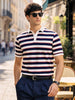 Men's White Slim Fit Striped Flat Knit Polo T-Shirt