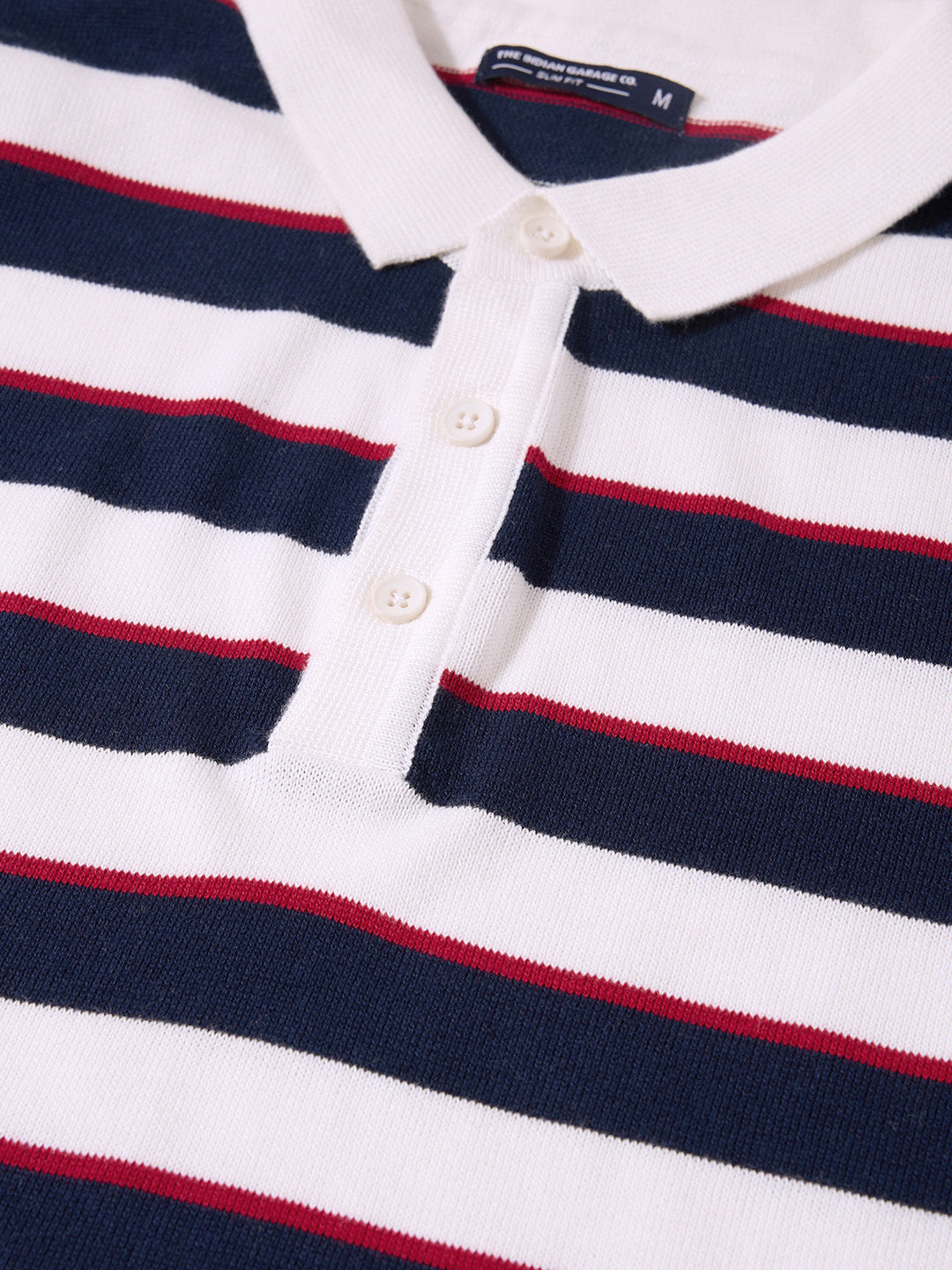 Men's White Slim Fit Striped Flat Knit T-Shirt