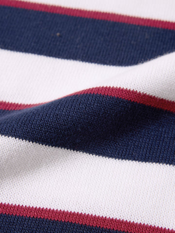 Men's White Slim Fit Striped Flat Knit Polo T-Shirt
