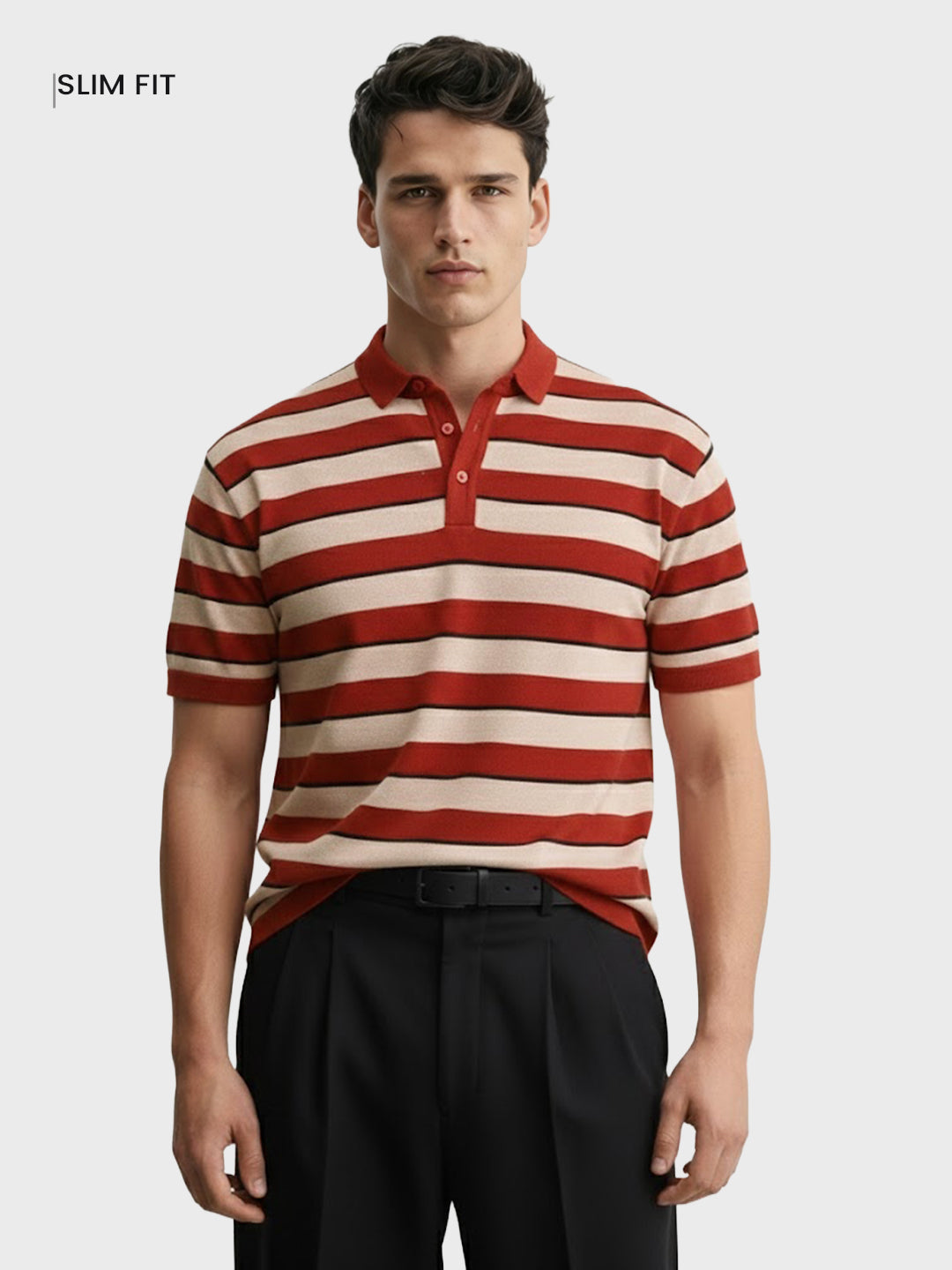 Men's Rust Slim Fit Striped Flat Knit T-Shirt