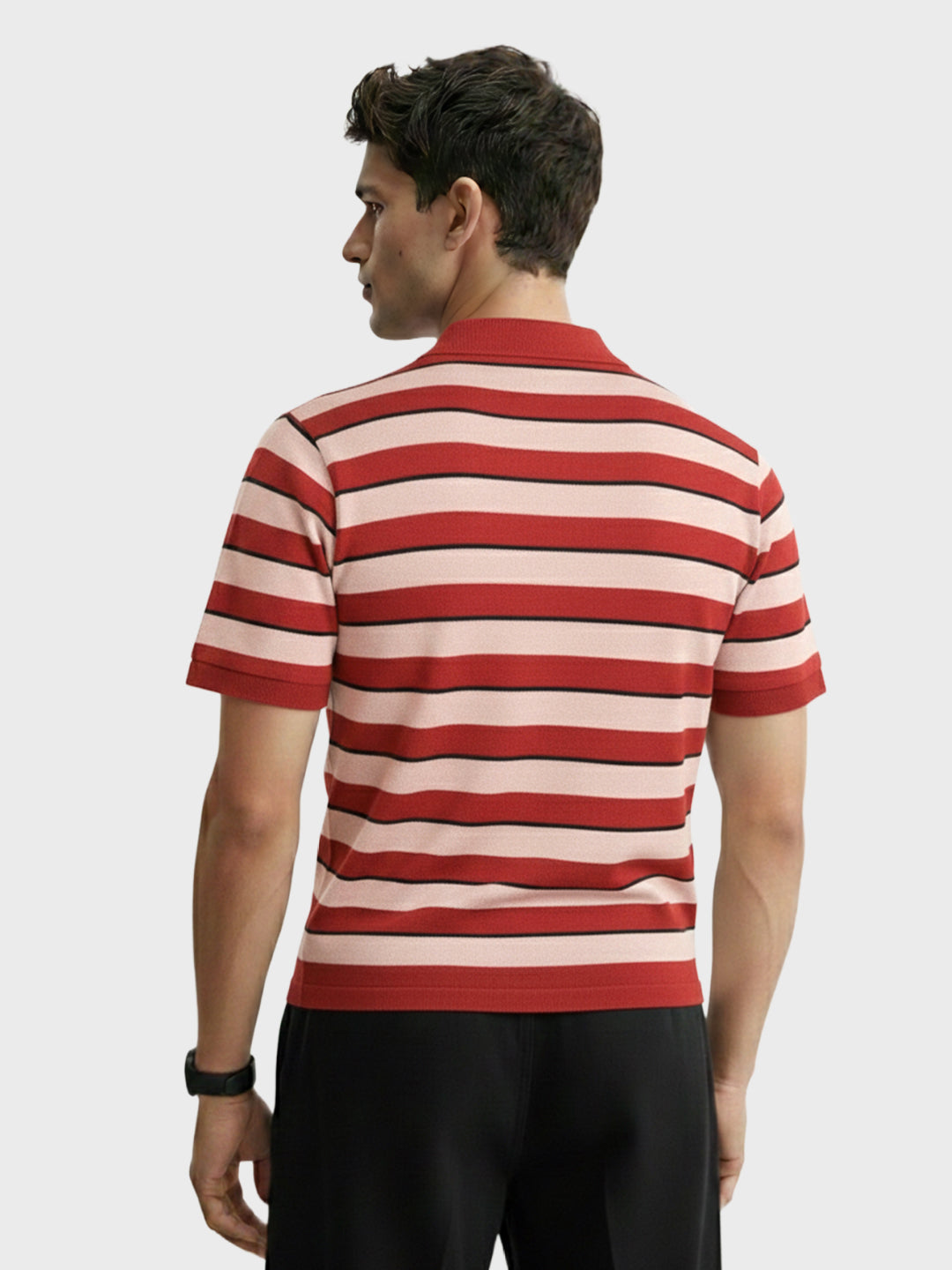Men's Rust Slim Fit Striped Flat Knit T-Shirt