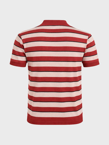 Men's Rust Slim Fit Striped Flat Knit Polo T-Shirt