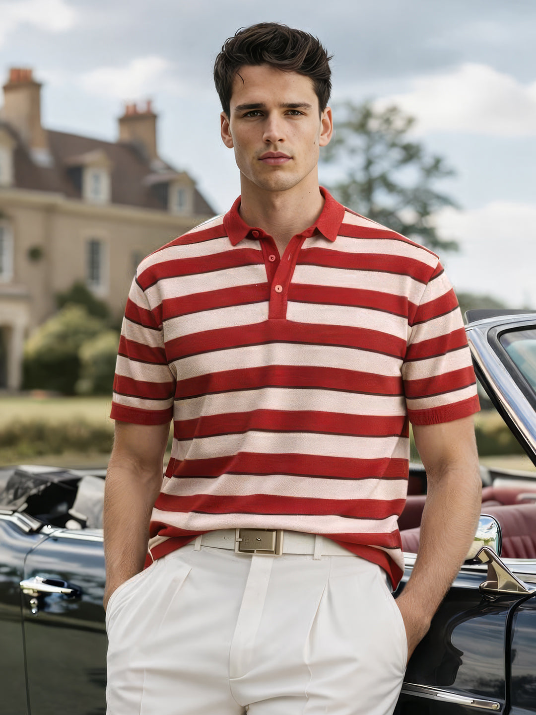 Men's Rust Slim Fit Striped Flat Knit T-Shirt