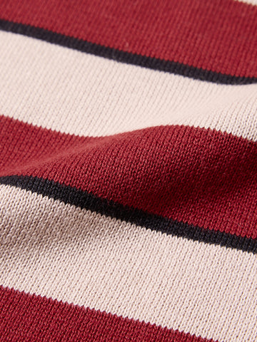 Men's Rust Slim Fit Striped Flat Knit Polo T-Shirt