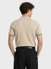 Men's Beige Slim Fit Solid Flat Knit Polo Collar T-Shirt