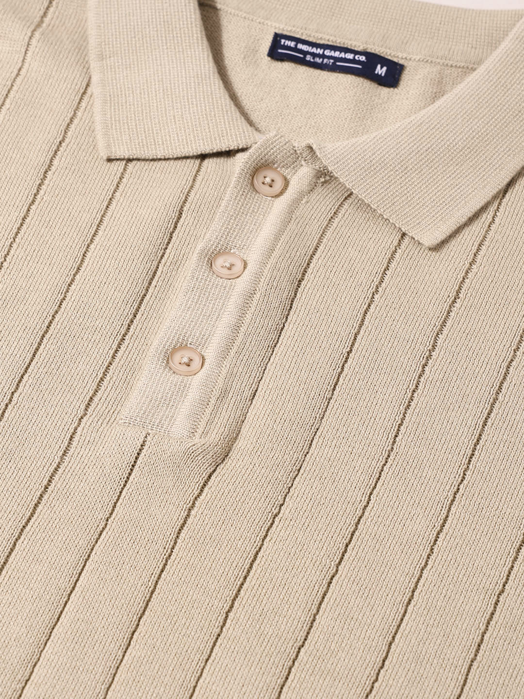 Men's Beige Slim Fit Solid Flat Knit T-Shirt