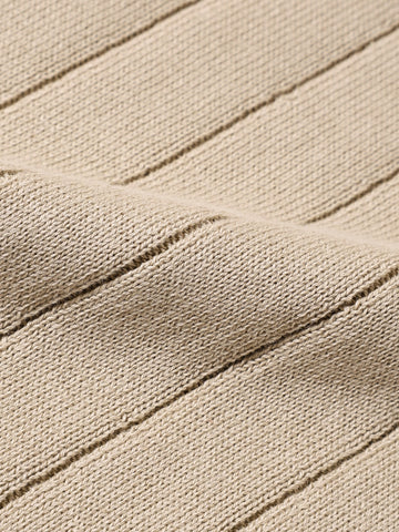 Men's Beige Slim Fit Solid Flat Knit Polo Collar T-Shirt