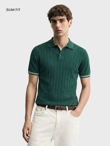 Men's Teal Slim Fit Solid Flat Knit Polo T-Shirt