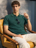 Men's Teal Slim Fit Solid Flat Knit Polo T-Shirt
