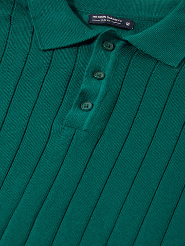 Men's Teal Slim Fit Solid Flat Knit Polo T-Shirt