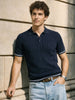 Men's Navy Blue Slim Fit Solid Flat Knit T-Shirt