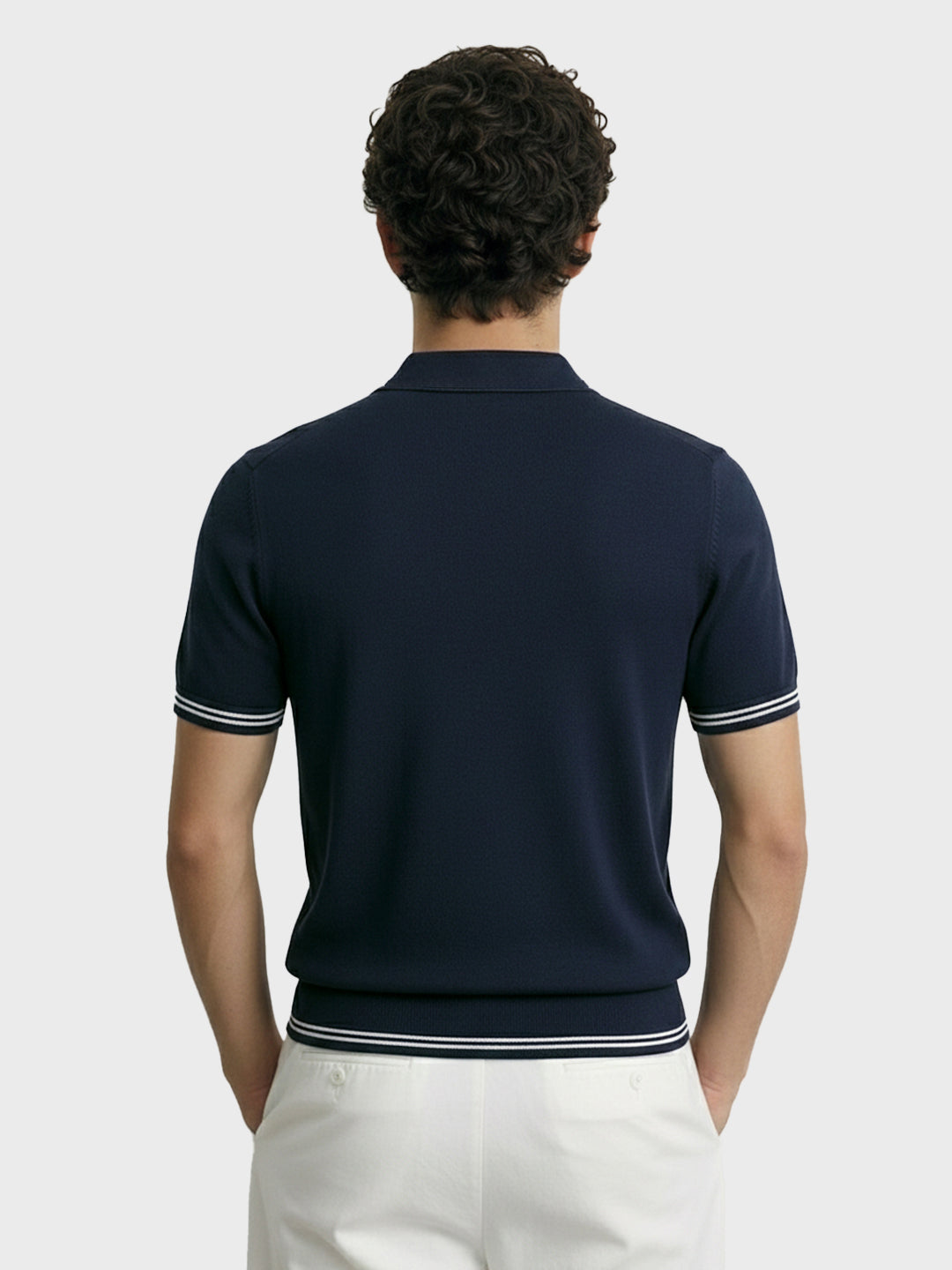 Men's Blue Slim Fit Solid Flat Knit Polo Collar T-Shirt