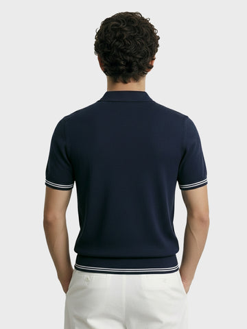 Men's Blue Slim Fit Solid Flat Knit Polo Collar T-Shirt