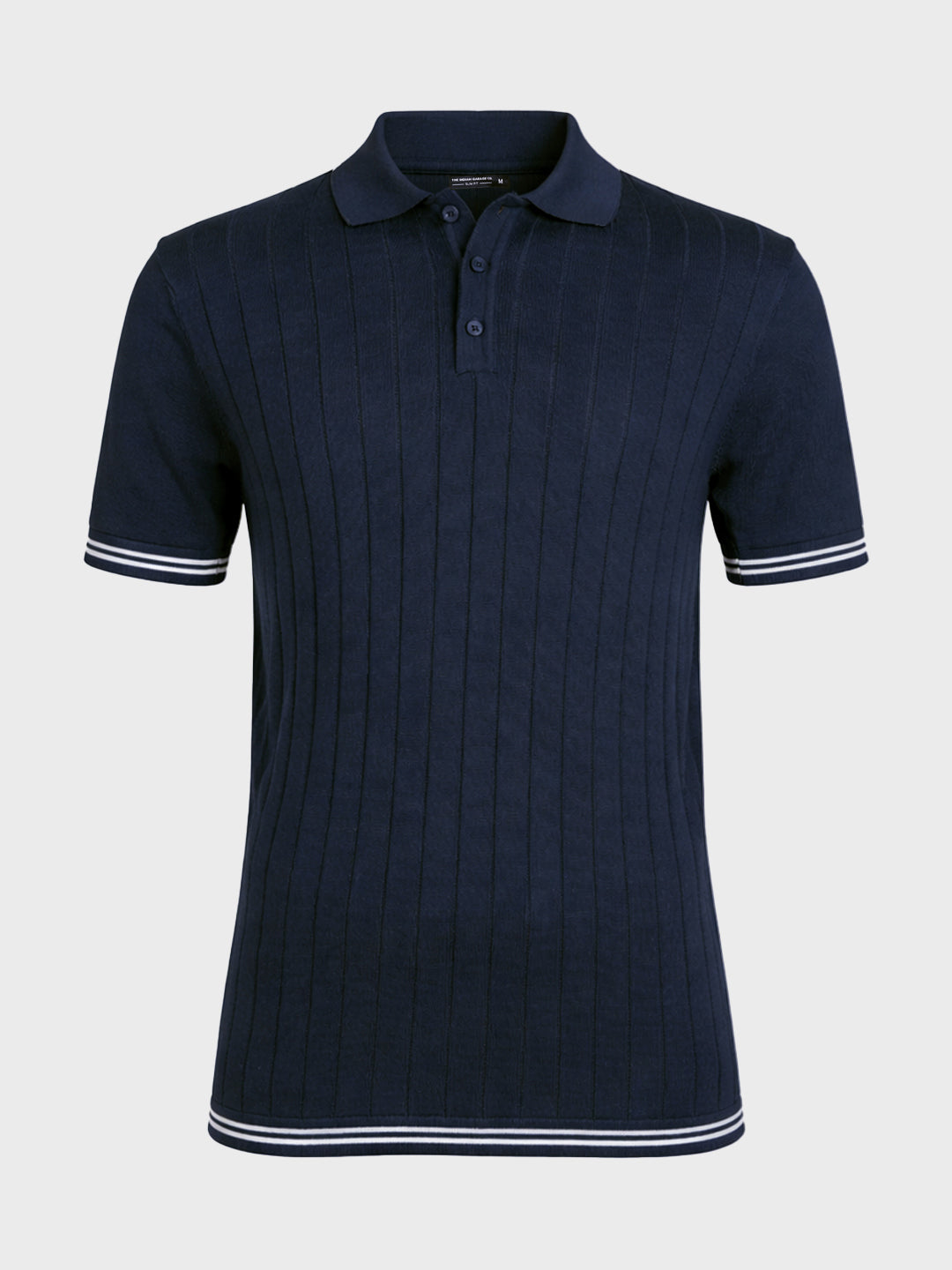 Men's Blue Slim Fit Solid Flat Knit Polo Collar T-Shirt