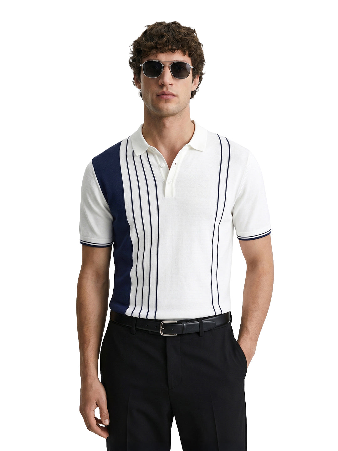 Men's Cream Slim Fit Striped Casual T-Shirt