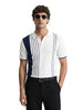 Men's Cream Slim Fit Striped Casual Polo T-Shirt