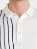 Men's Cream Slim Fit Striped Casual Polo T-Shirt