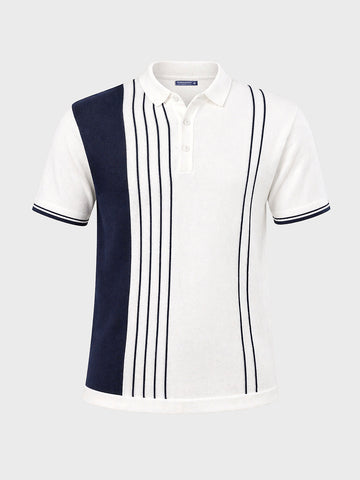 Men's Cream Slim Fit Striped Casual Polo T-Shirt