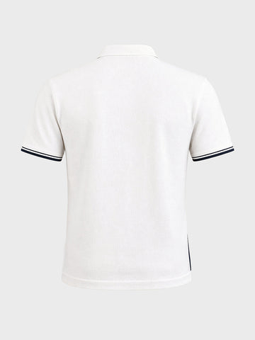 Men's Cream Slim Fit Striped Casual Polo T-Shirt