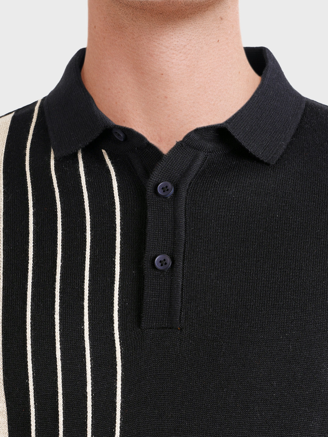 Men's Black Slim Fit Striped Casual Polo T-Shirt