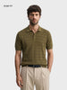 Men's Green Slim Fit Solid Flat Knit Polo T-Shirt