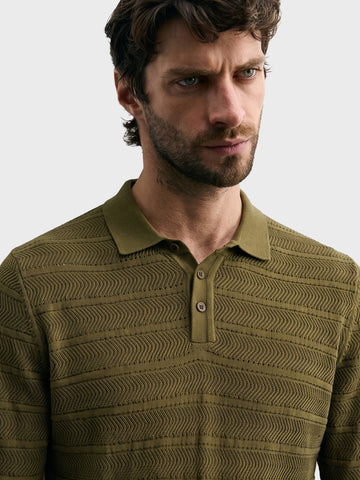 Men's Green Slim Fit Solid Flat Knit Polo T-Shirt