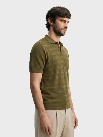 Men's Green Slim Fit Solid Flat Knit Polo T-Shirt