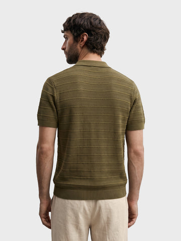 Men's Green Slim Fit Solid Flat Knit Polo T-Shirt