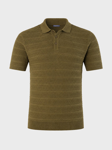 Men's Green Slim Fit Solid Flat Knit Polo T-Shirt
