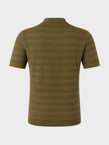 Men's Green Slim Fit Solid Flat Knit Polo T-Shirt