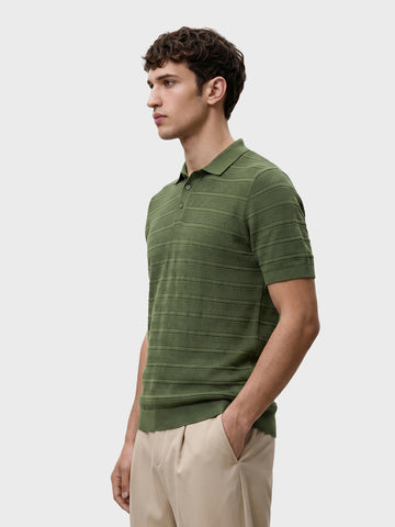 Men's Green Slim Fit Solid Flat Knit Polo T-Shirt