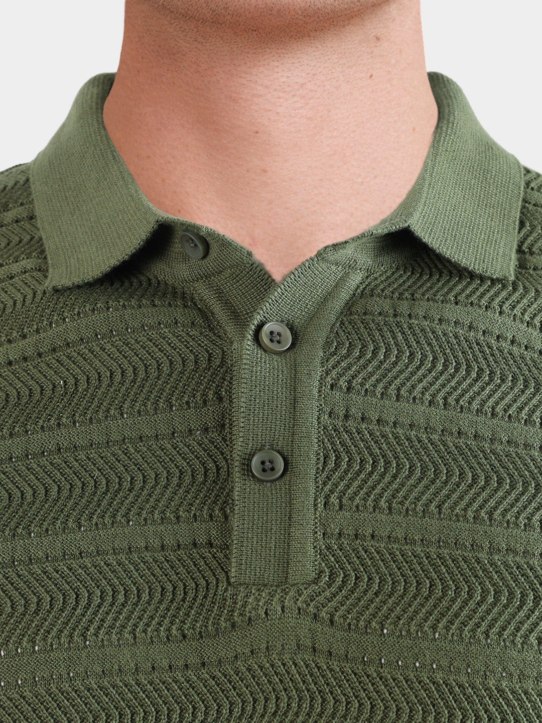 Men's Green Slim Fit Solid Flat Knit Polo T-Shirt