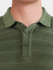 Men's Green Slim Fit Solid Flat Knit Polo T-Shirt