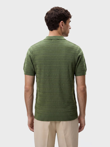 Men's Green Slim Fit Solid Flat Knit Polo T-Shirt