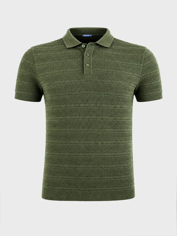Men's Green Slim Fit Solid Flat Knit Polo T-Shirt