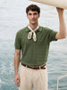 Men's Green Slim Fit Solid Flat Knit Polo T-Shirt