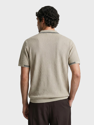 Men's Beige Slim Fit Solid Casual Polo T-Shirt