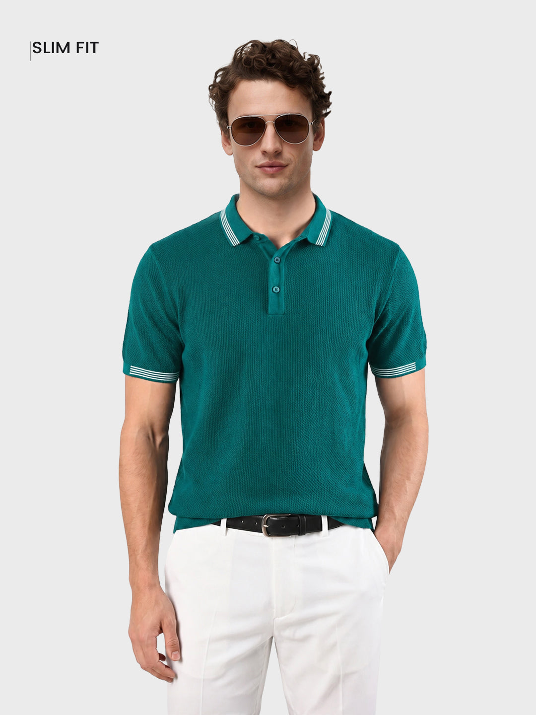 Men's Teal Slim Fit Solid Casual T-Shirt