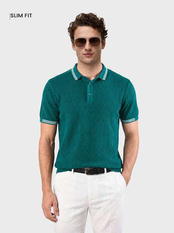 Men's Teal Slim Fit Solid Casual Polo T-Shirt