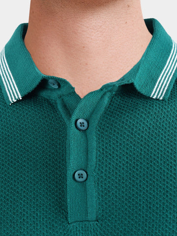Men's Teal Slim Fit Solid Casual Polo T-Shirt