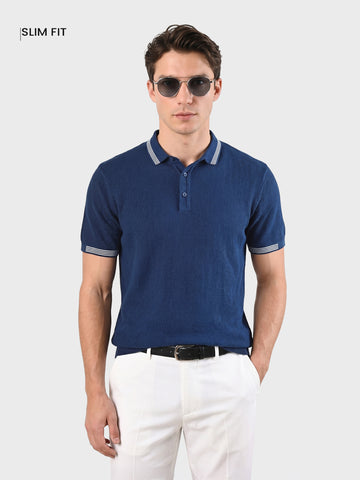 Men's Navy Blue Slim Fit Solid Casual Polo T-Shirt