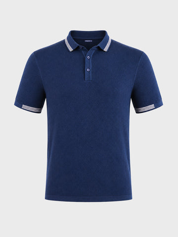 Men's Navy Blue Slim Fit Solid Casual Polo T-Shirt