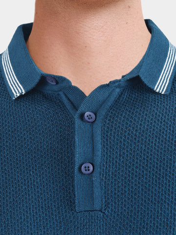 Men's Blue Slim Fit Solid Casual Polo T-Shirt