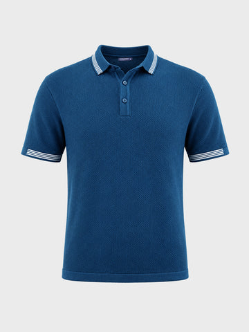 Men's Blue Slim Fit Solid Casual Polo T-Shirt