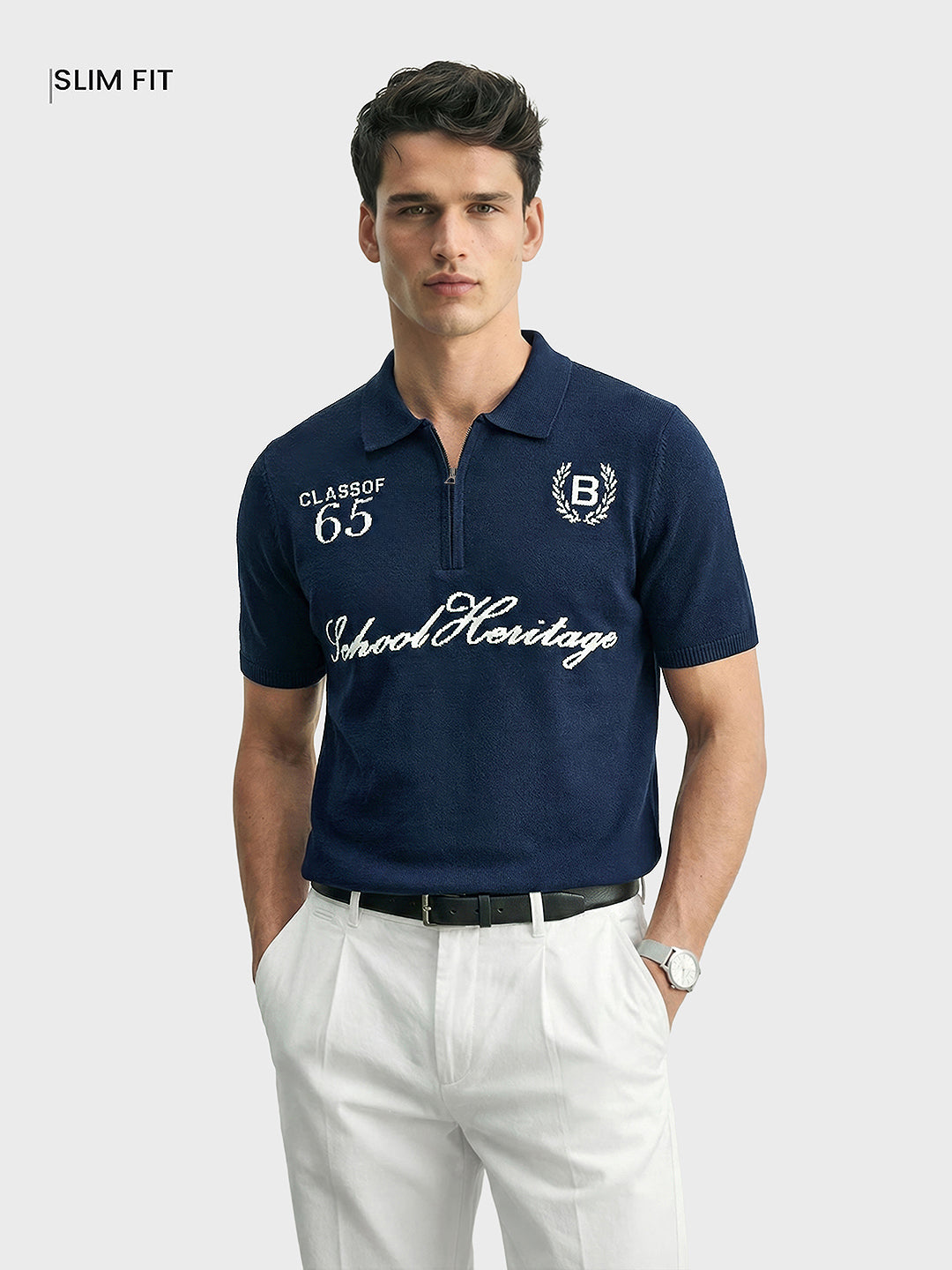 Men's Navy Blue Slim Fit Solid Casual T-Shirt