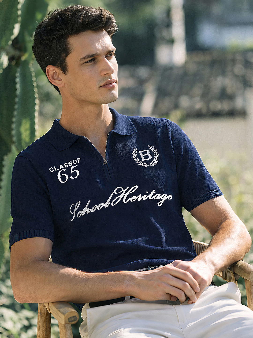 Men's Navy Blue Slim Fit Solid Casual T-Shirt
