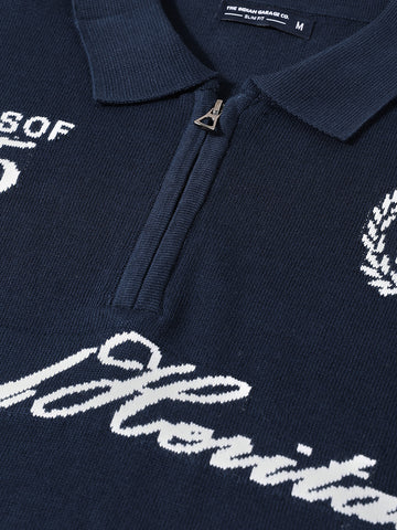 Men's Navy Blue Slim Fit Solid Casual Polo T-Shirt