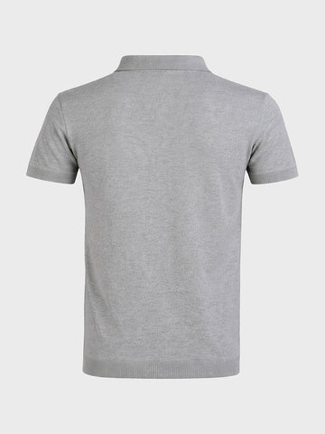 Men's Grey Slim Fit Solid Casual Polo T-Shirt