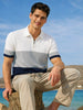 Men's White Slim Fit Striped Flat Knit T-Shirt