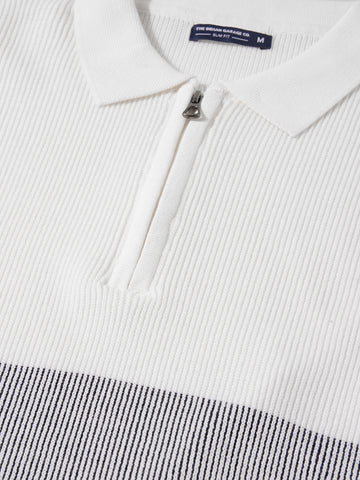 Men's White Slim Fit Striped Flat Knit T-Shirt
